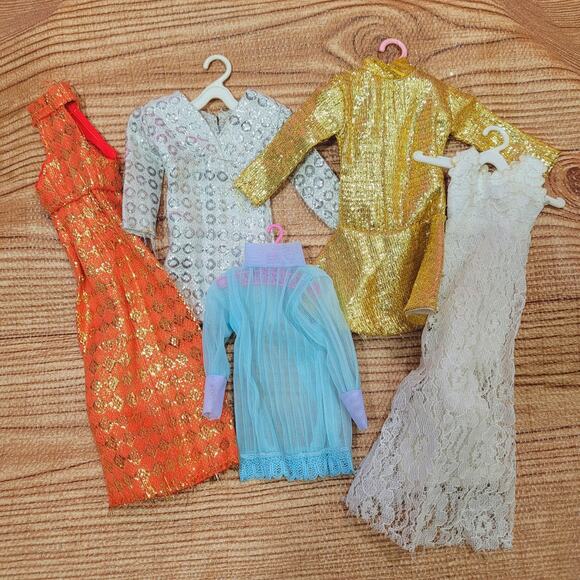 VTG Mod Barbie Shillman Clone Doll Clothes Lot Gold Orange Silver White Dresses - Picture 1 of 9